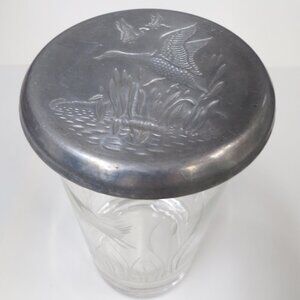 Drinking Glass Set Etched Duck w/ Cattails Marsh & matching Aluminum Coaster MCM